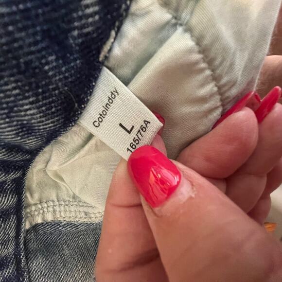 Wide Leg Jeans Womens Large Blue Denim Fringe Frayed Streetwear Baggy Distressed - Picture 11 of 12